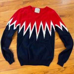 Jumper 1234 Tuckernuck Cashmere Starburst Arms Crew Sweater Red Navy Zip Zag XS